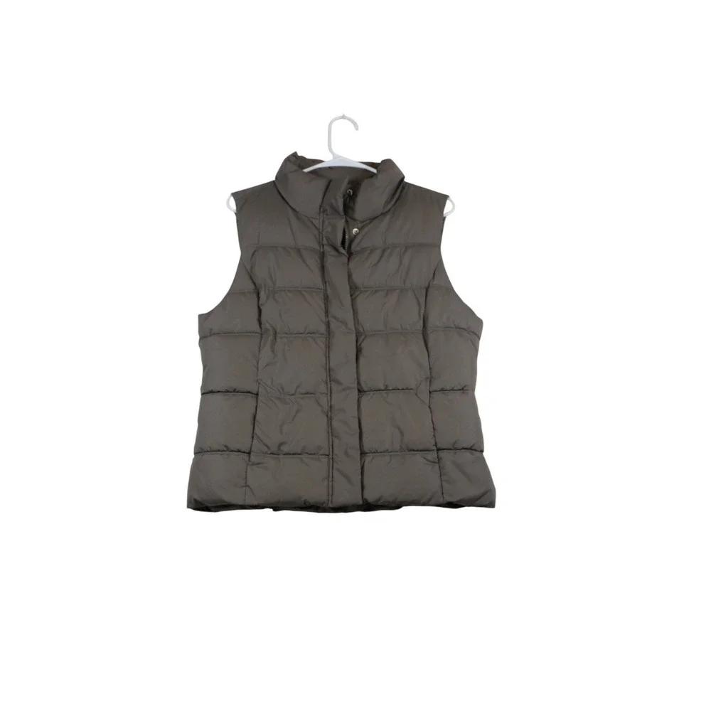 Gap Puffer Vest Womens Large Taupe Brown Lined Full Zip Mock Neck Winter Outdoor